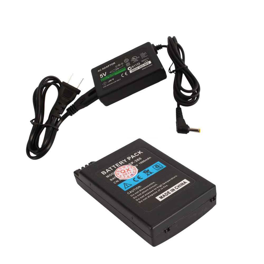 New 5V AC Adapter Home Wall Charger + 1800mAh Battery Pack For Sony PSP